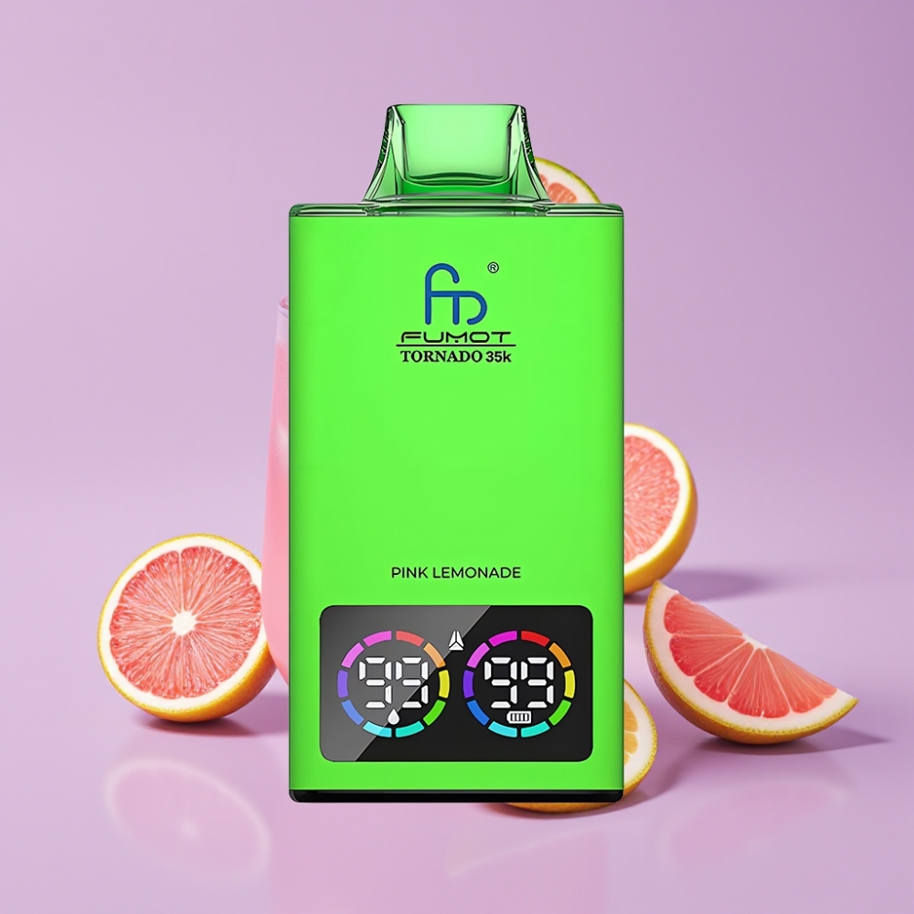 Fumot Tornado 35K Jednorázová Vape Růžová Limonáda s Dual Mesh Coil a USB-C