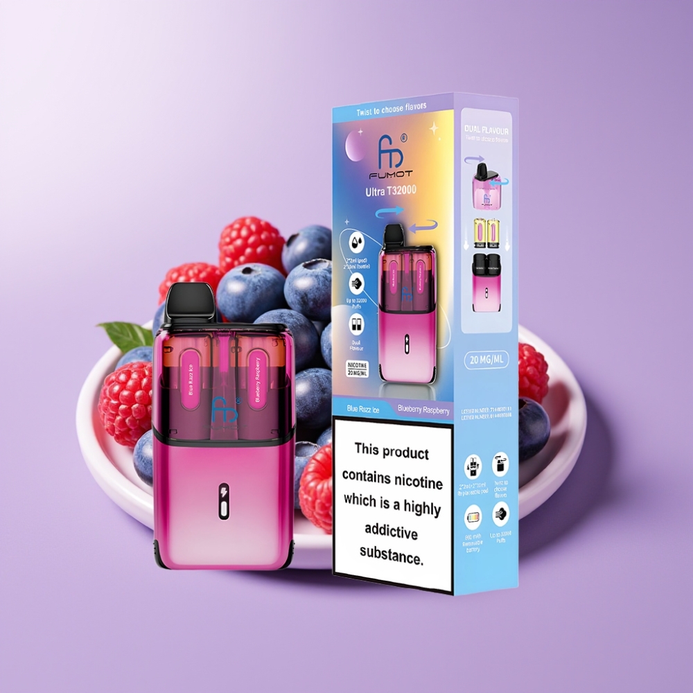 Fumot Ultra T32000 Jednorázová Vape Modrá Malina Led - Borůvka Malina s 32000 tahy a 800mAh baterií