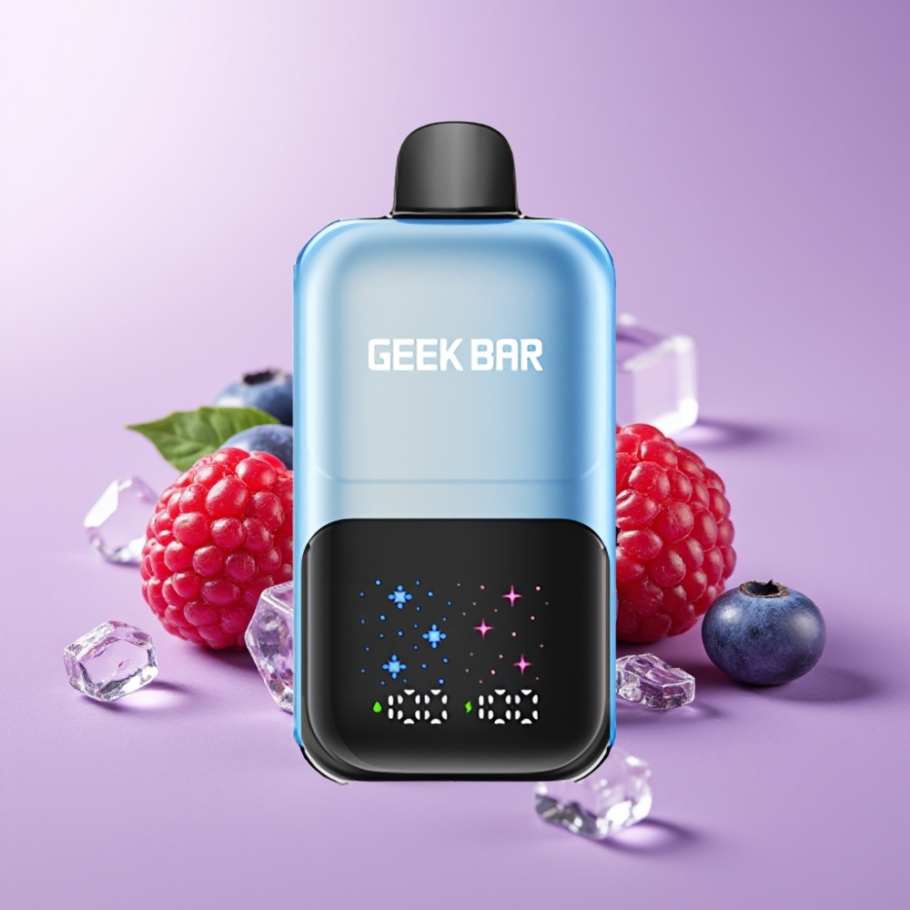 GEEK BAR 2GO 20ml 50000 Tahů Dvě Řady Disposable Vape Pen Borůvka Malina Led s Interaktivní Velkou Obrazovkou a 5% Nikotinové Soli