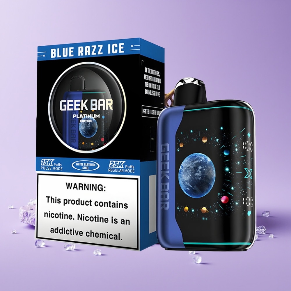 GEEK BAR Platinum Edition 25000 Disposable Vape Modrá Malina Led s 20mL e-liquidem a 2% nikotinu