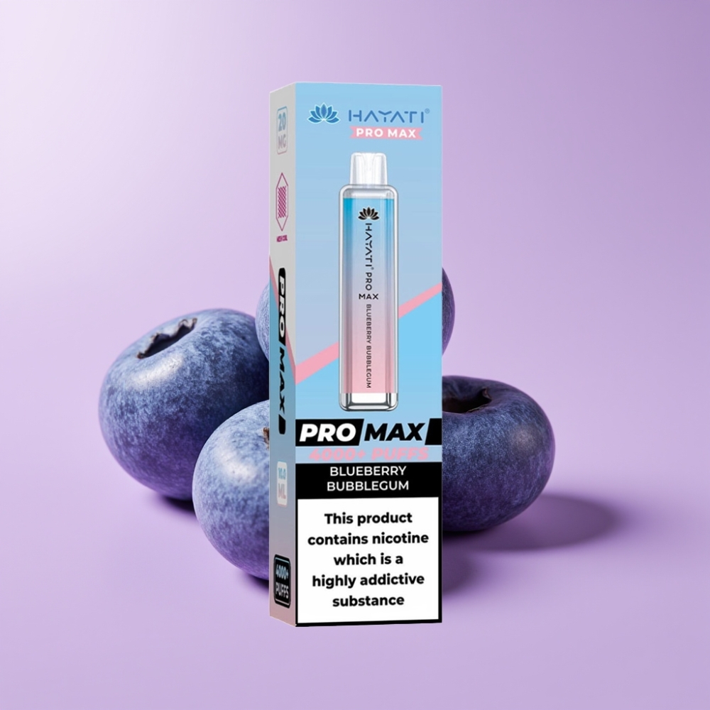 Hayati Pro Max 4000 Puffs Disposable Vape Borůvková Bublinková Žvýkačka s LED světlem