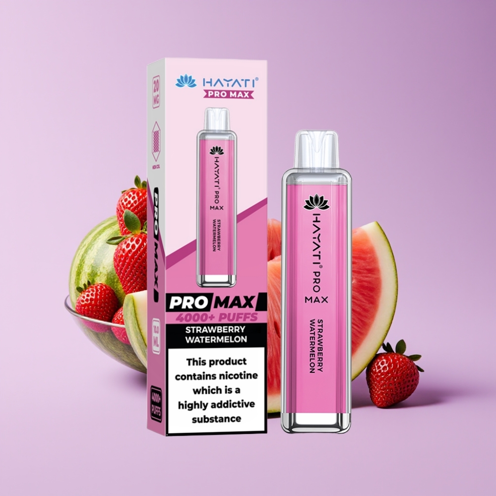 Hayati Pro Max 4000 Puffs Disposable Vape Jahodový Meloun s LED světlem a dobíjecí baterií