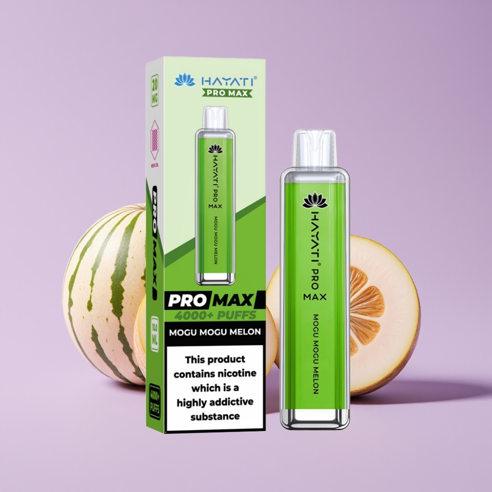 Hayati Pro Max 4000 Puffs Disposable Vape Mogu Mogu Meloun s LED světlem