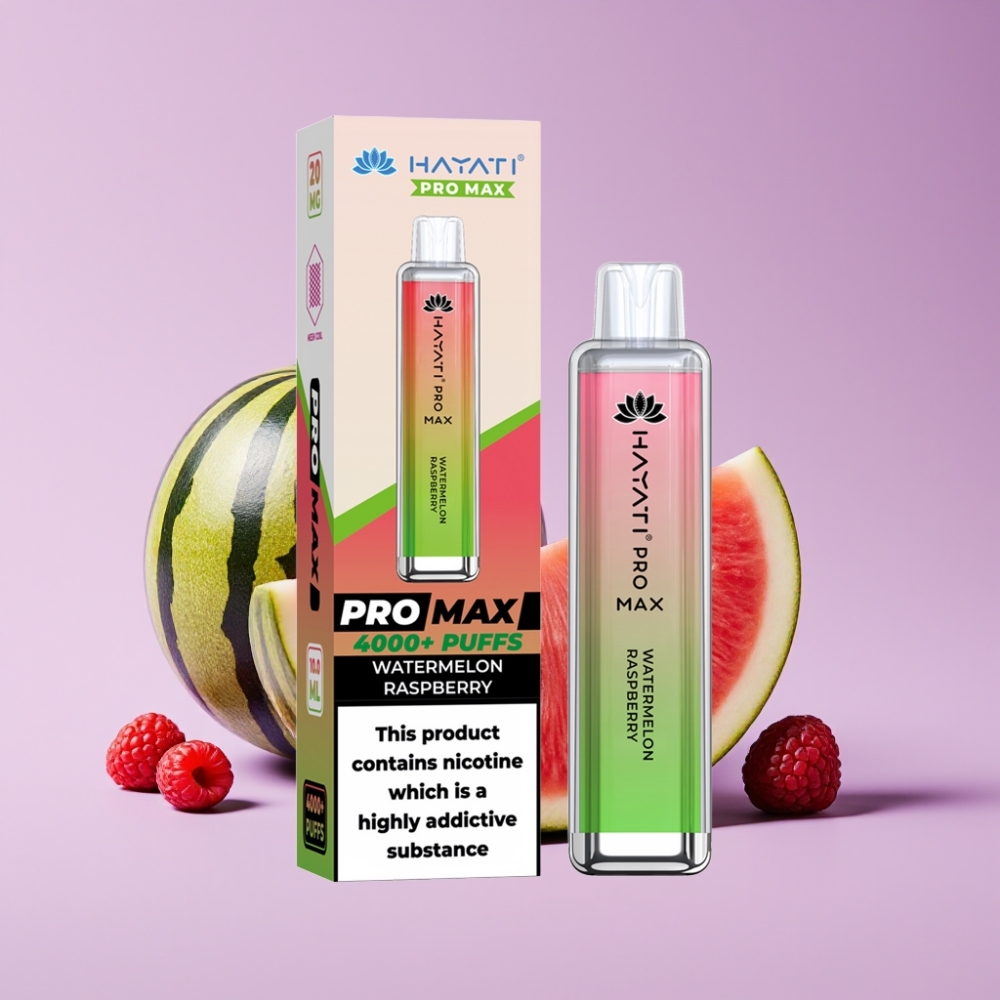 Hayati Pro Max 4000 Puffs Disposable Vape Vodní Meloun Malina s LED světlem