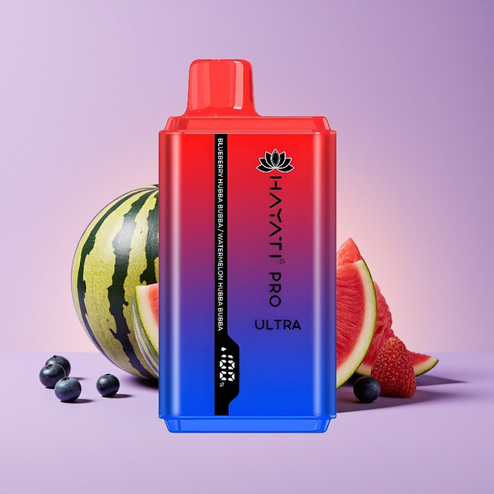 Hayati Pro Ultra 15000 Puffs Disposable Vape Borůvka Hubba Bubba Vodní Meloun Hubba Bubba a 49 příchutí