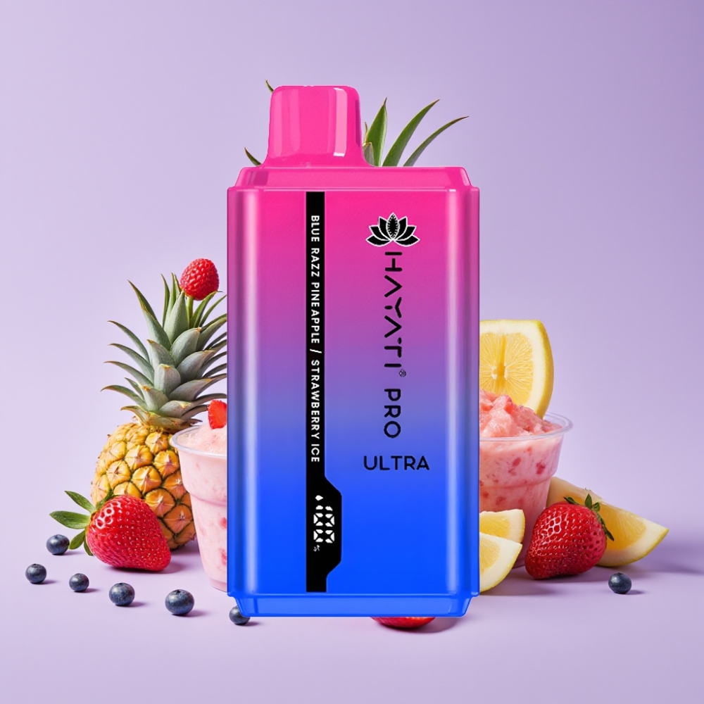 Hayati Pro Ultra 15000 Puffs Disposable Vape Modrá Malina Ananas Jahoda Led 2×12ml