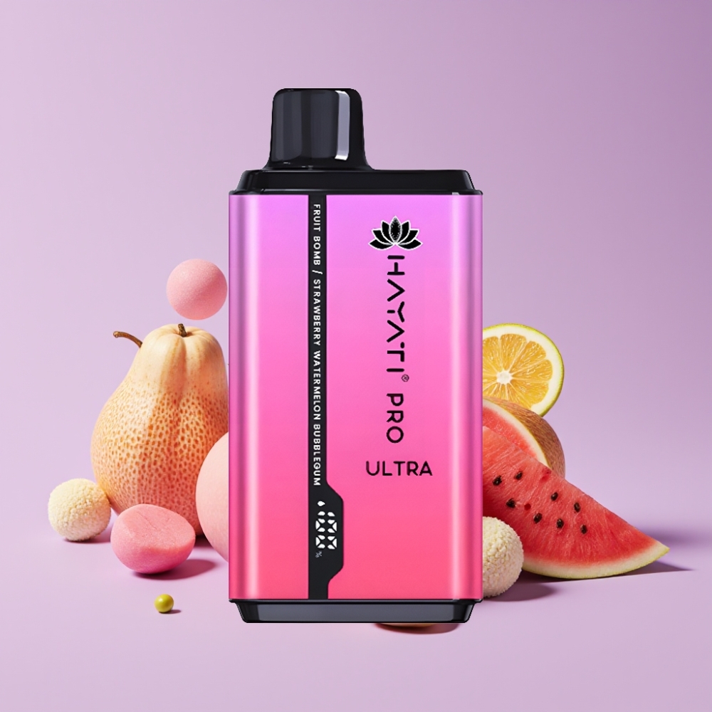 Hayati Pro Ultra 15000 Puffs Jednorázová Vape Ovocná Bomba Jahoda-Vodní Meloun Žvýkačka