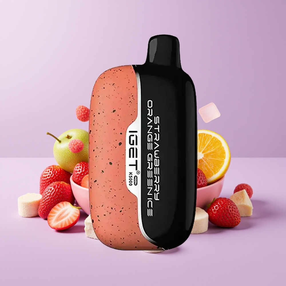 IGET Moon K5000 Puffs Disposable Vape Jahoda Pomeranč Zelený Led s Mesh Coil 1.35 Ohm