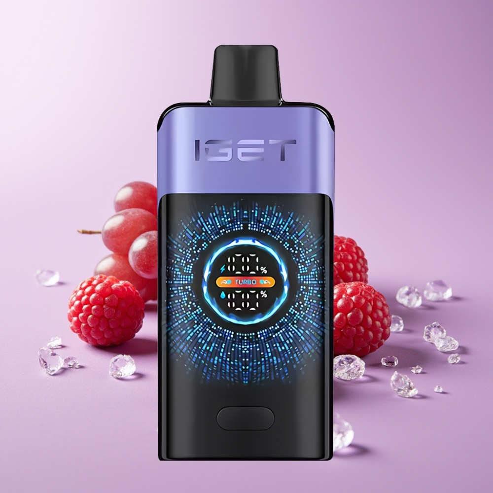 IGET ONE 12000 Puffs Jednorázová Vape Malina Hroznový Led s 2700 mAh Baterií